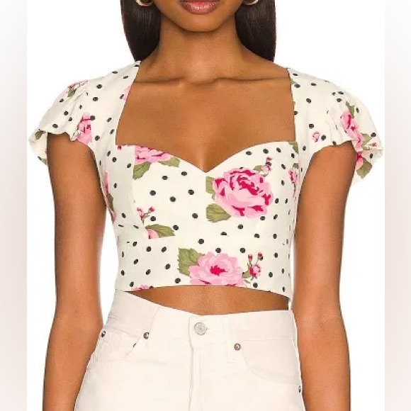 Revolve LPA Tracy crop top white, polka dot, floral - Picture 2 of 8